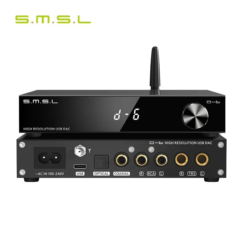 

SMSL D-6 High-resolution USB DAC Decoder Dual Ak4493s With Remote Control Suport DSD512 PCM 768kHz/32Bit BT 5.1 SBC/AAC/APTX/APT