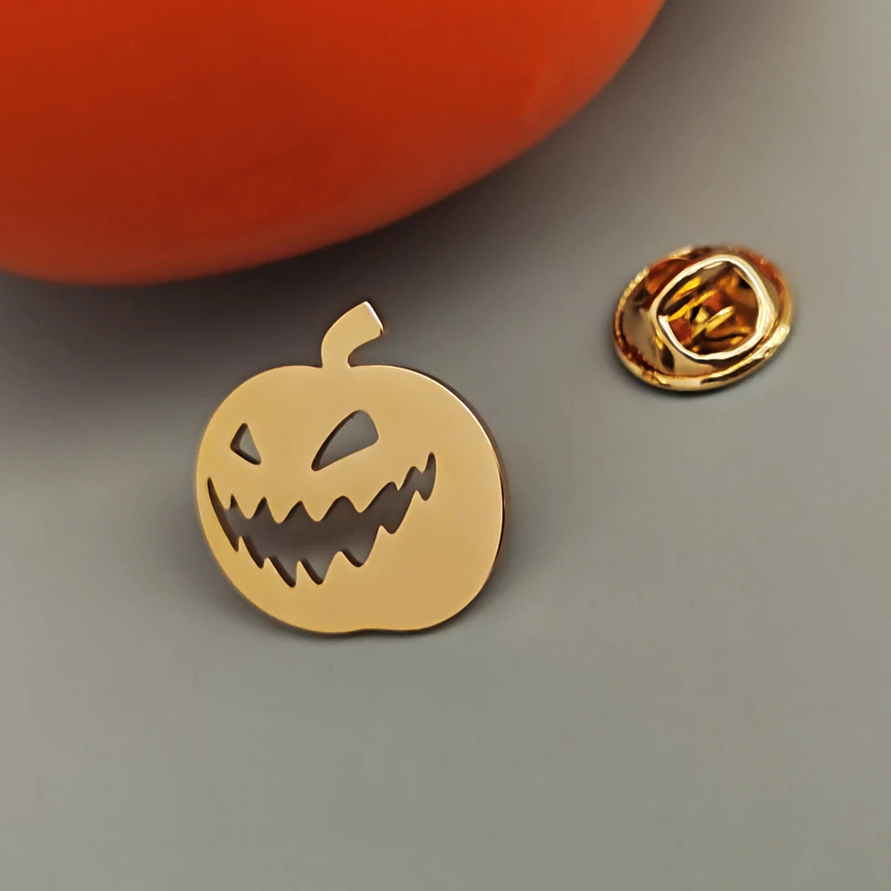 New Gothic Style Pumpkin Head Pattern Brooch For Men And Women, Fashionable Stainless Steel Pumpkin Face Brooch, Halloween Gift