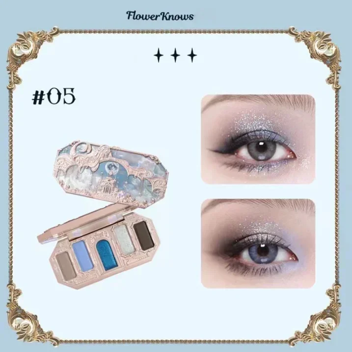Flower Knows Moonlight Sirena Tavolozza di ombretti a 8 colori Matte Shimmer Glitter Trucco per occhi Cosmetici Ombretto di bellezza per donna