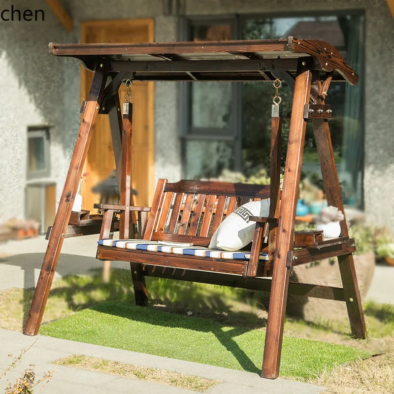 CZ Outdoor Swing Anti-Corrosion Adult Hanging Chair Indoor and Outdoor Carbonized Rocking Chair Wooden Ceiling Swing New Product