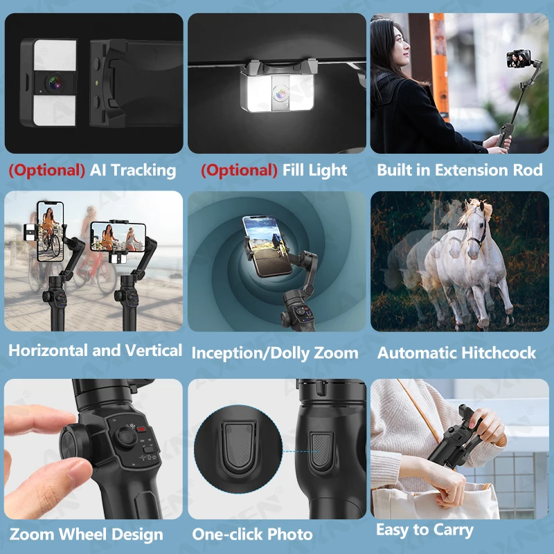 Imagem -06 - Gimbal Portátil de Eixos Estabilizador de Smartphones ai Rastreamento Inteligente para Iphone 14 Pro Xiaomi Huawei Vlog Axnn-hq4