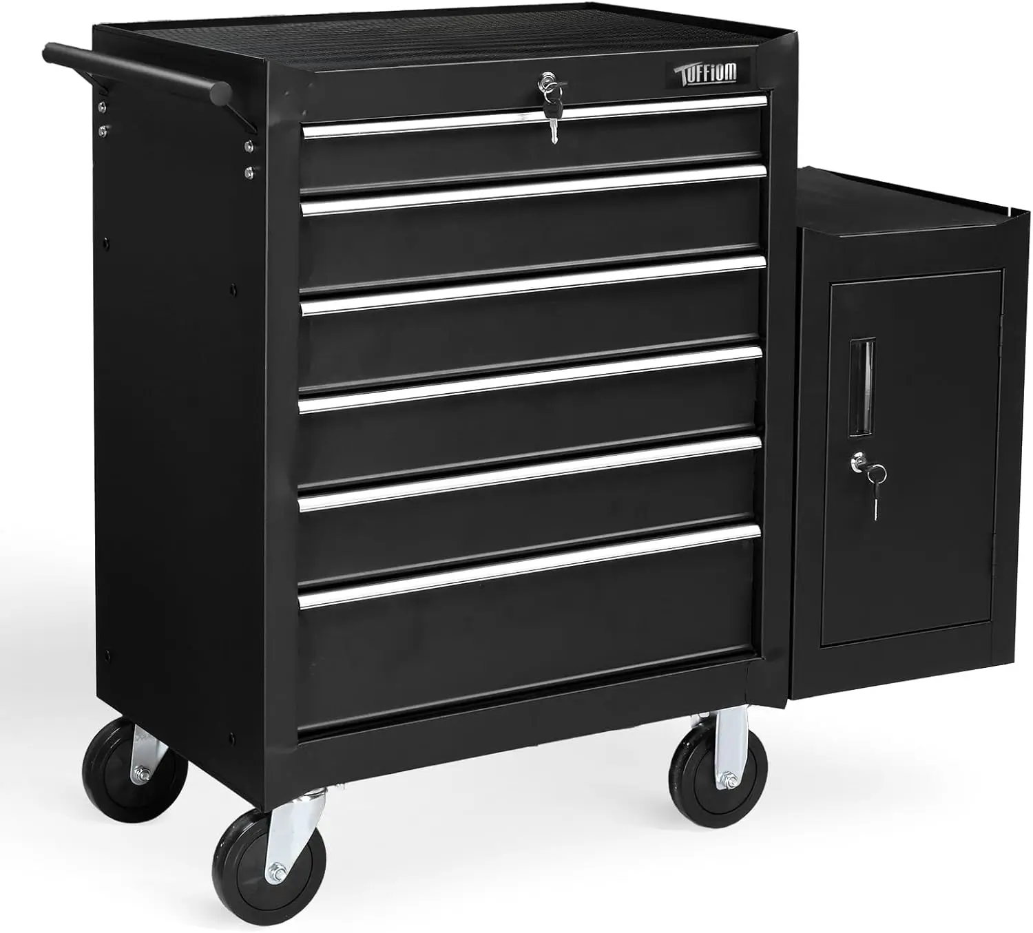 fiom 6-Drawer Rolling Tool Chest W/Lock & Key, Tool Storage Side Cabinet With Wheels, Top Cushion & Drawer Liners, Tool