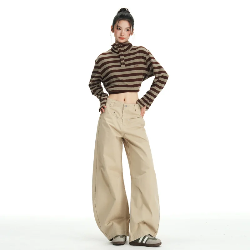

American retro deconstructed silhouette scythe cargo pants for women