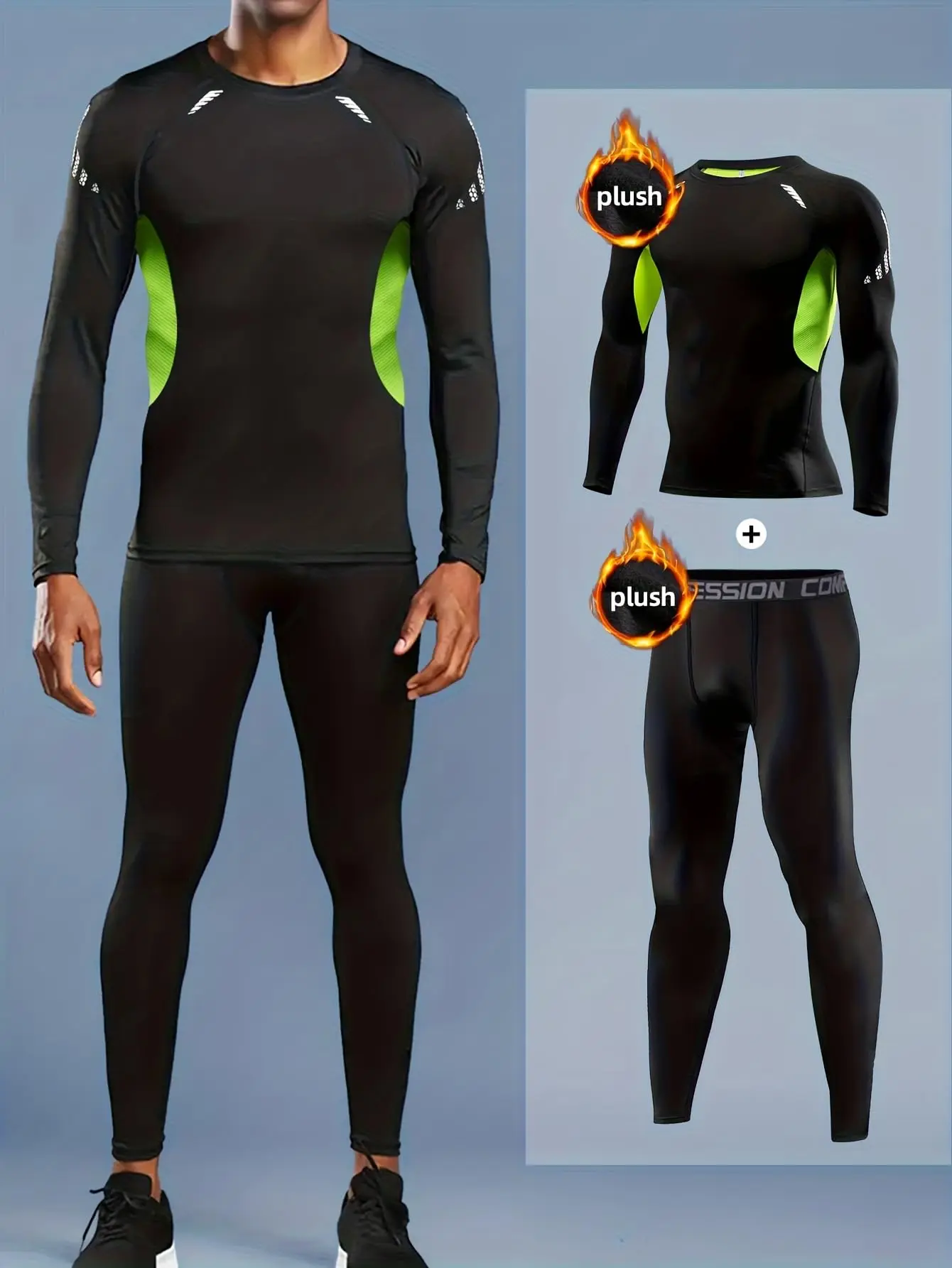 Men's 2-Piece Thermal Sportswear Set for Skiing, Running, Quick-Dry Tight Fit