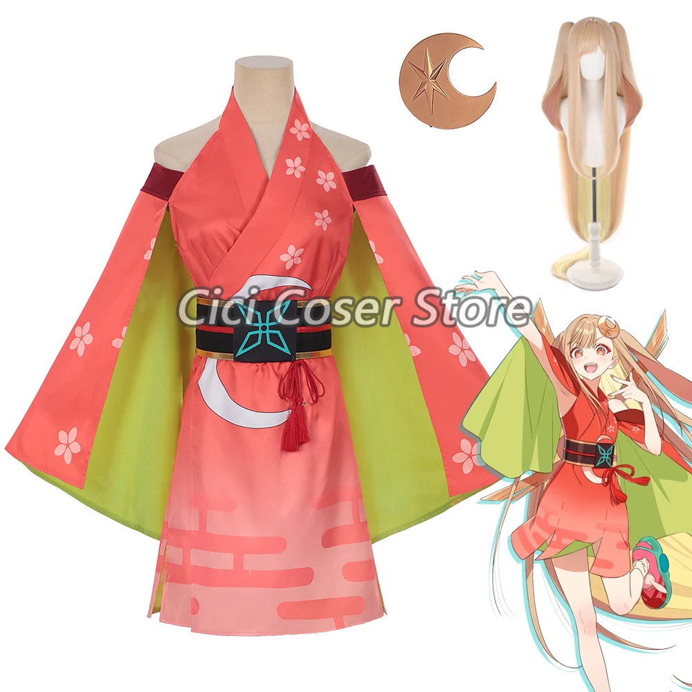 

Anime Tsukuyomi Kaguya Cosplay Costume Japanese Kimono Dress Wig Headwear Women Halloween Party Carnival Role Play Outfits
