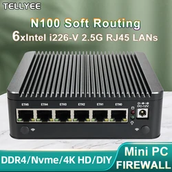 Intel N100 Soft Router 6 Lans i226-V 2.5G Fanless Mini PC COM HD DP USB Type-C pfSense Firewall Appliance OPNsense ESXi Computer