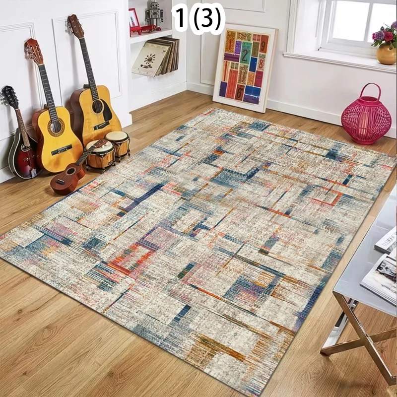 Vintage Color Block Graffiti Pile Carpet Modern Abstract Living Room Kitchen Entryway Washable Rugs Stain-resistant Large Mats
