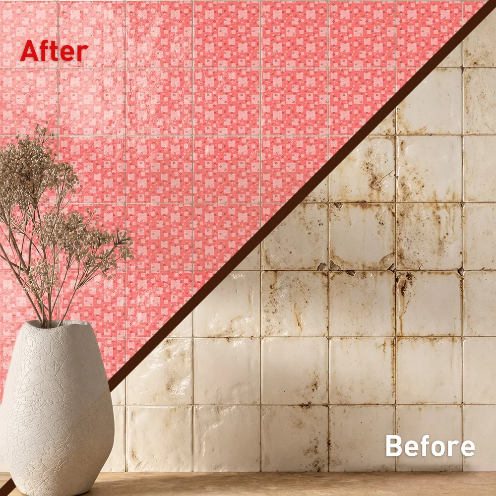 English Rose Tile Stickers Waterproof Peel and Stick Self Adhesive Oil Proof Backsplash Decals Floral Wallpaper for Rustic Decor