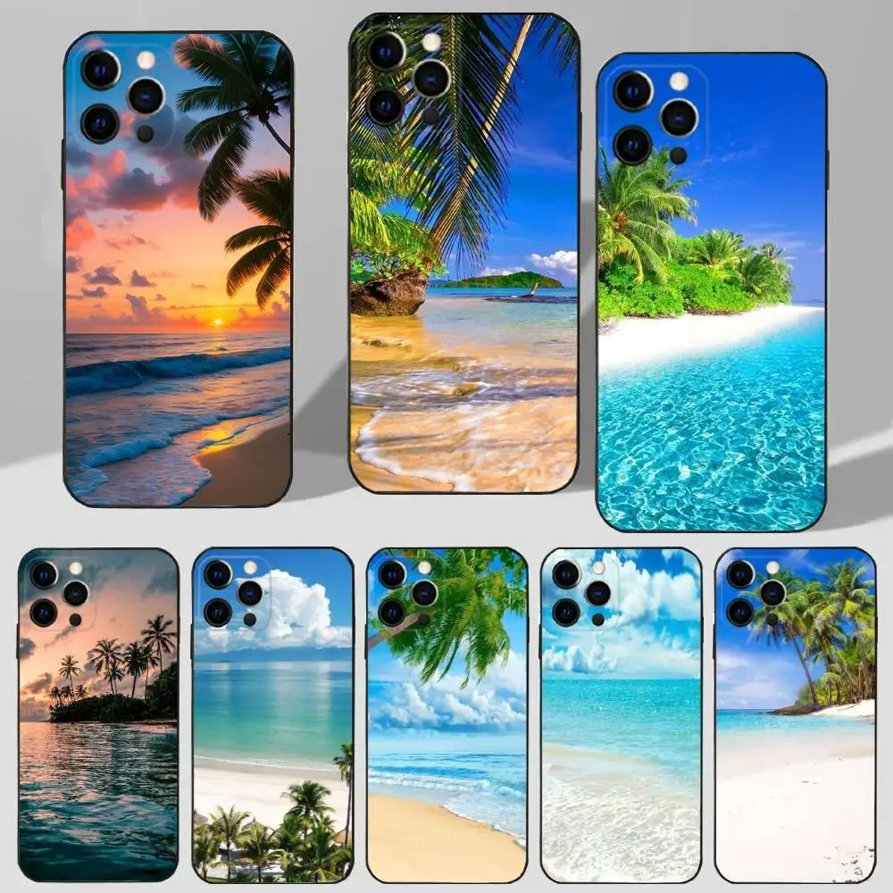 

Palm Trees Beach Phone Case For iPhone 16,15,14,13,12,11 Plus,Pro Max,XS,X,XR,SE,Mini,8,7 Soft Silicone Black Cover