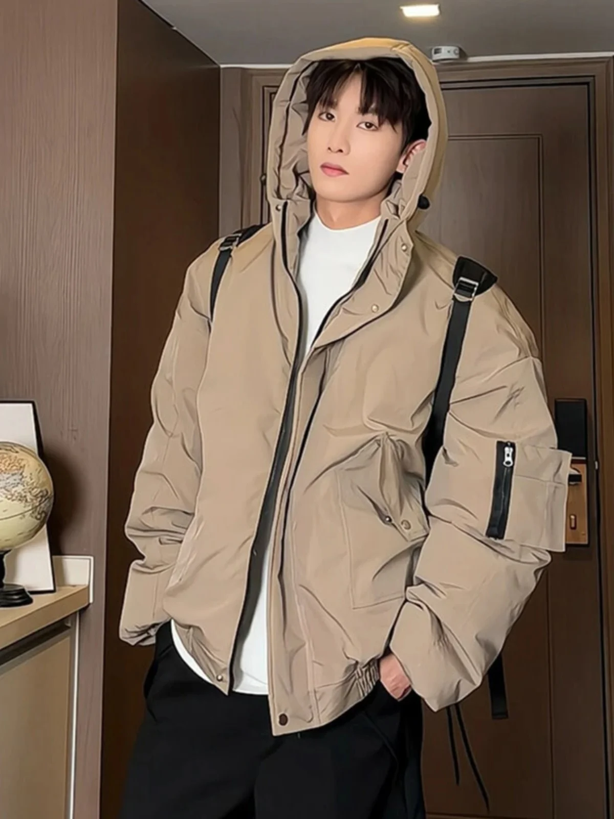 

Зимняя теплая мужская куртка цвета хаки из хлопка, рабочая одежда, функциональное пальто с капюшоном для улицы, для пар, молодежное, повседневное, свободного кроя, из полиэстера