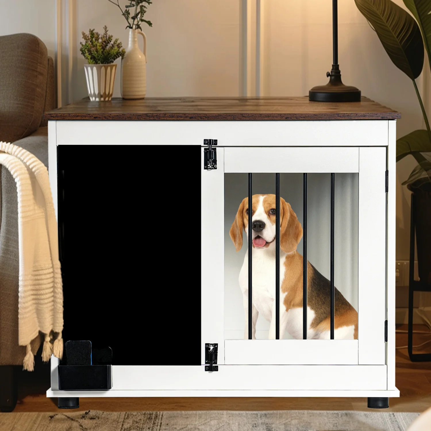 

Doodle dog cage,kennel with 2 doors, dog crate interior furniture, heavy duty wooden dog cage for medium and small dogs, white