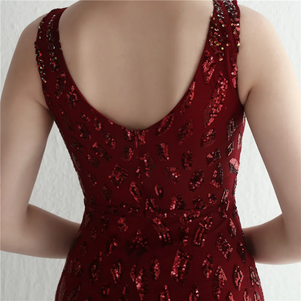 DEERVEADO 인어 브이넥 스팽글 이브닝 드레스, 우아한 격식 있는 행사, 원피스 롱 파티 드레스