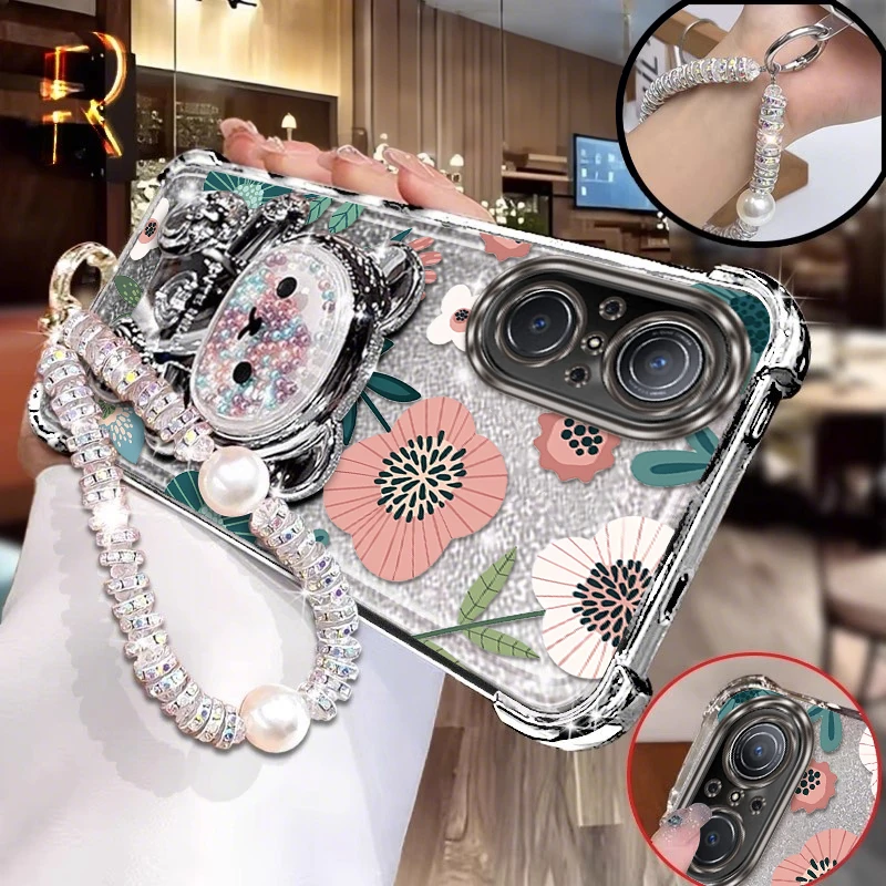 

50SE Розовые цветы принты Браслет-держатель Чехол для телефона Honor X30i V40 50SE X60 X60Pro X50i X40 X50 50GT X60i Play 9T Чехол