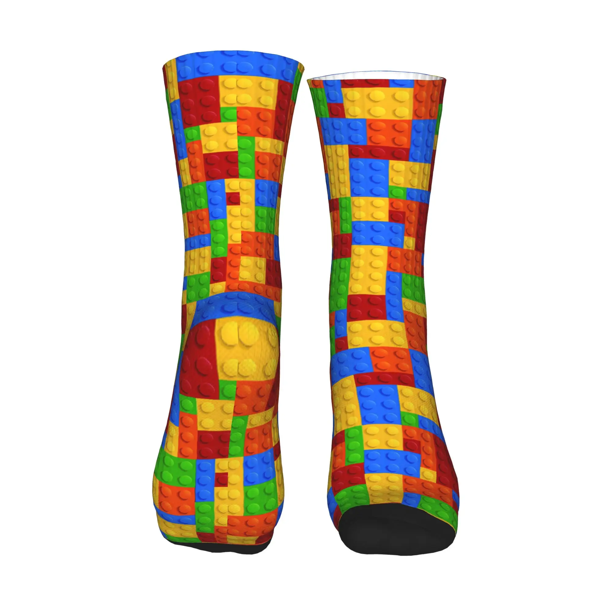 Classic Primary Color Building Blocks Print Stockings Men Socks Fashion Socks Winter Outdoor Sports Non Slip Printed Socks Gift