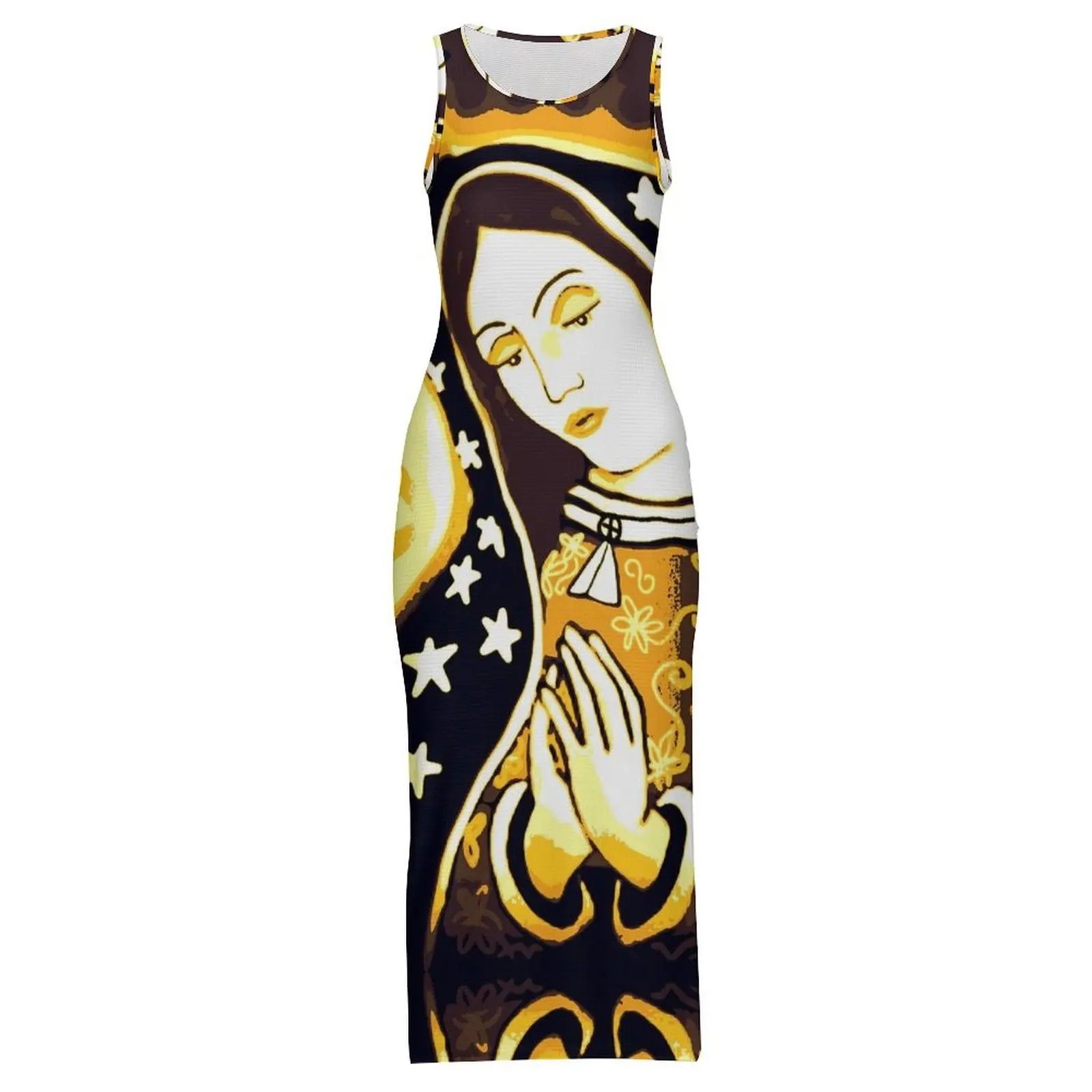 女性ボディコンドレスクラブパーティーメキシコ聖母マリアマキシドレス春グアダルーペの聖母ノースリーブストリートファッションドレス