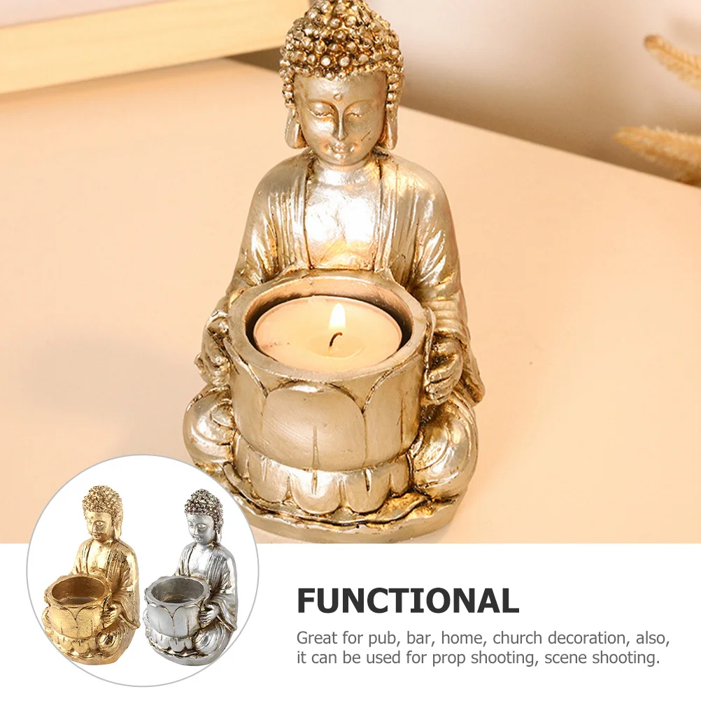 

2Pcs Vintage Resin Buddha Holders Tealight Holder Decorative Candlestick for Thanksgiving Home Decor