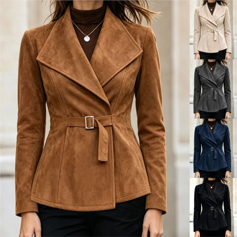 Fall Winter New Women's Jackets Coat Lapel Waist Strap Boho Fashion Long Sleeve Casual Commuting Jackets Tops For Women Clothing