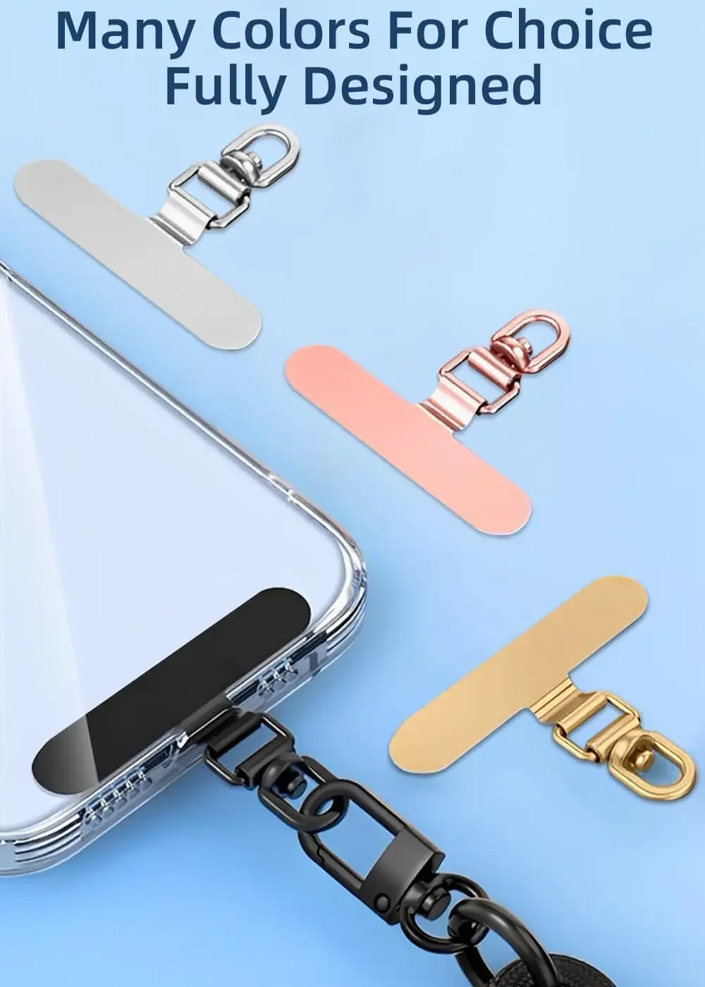 Stainless Steel Phone Lanyard Patch 360° Thin Metal Phone Tether Tab Cellphone Hanging Cord Clip Replacement Lanyard Strap Patch