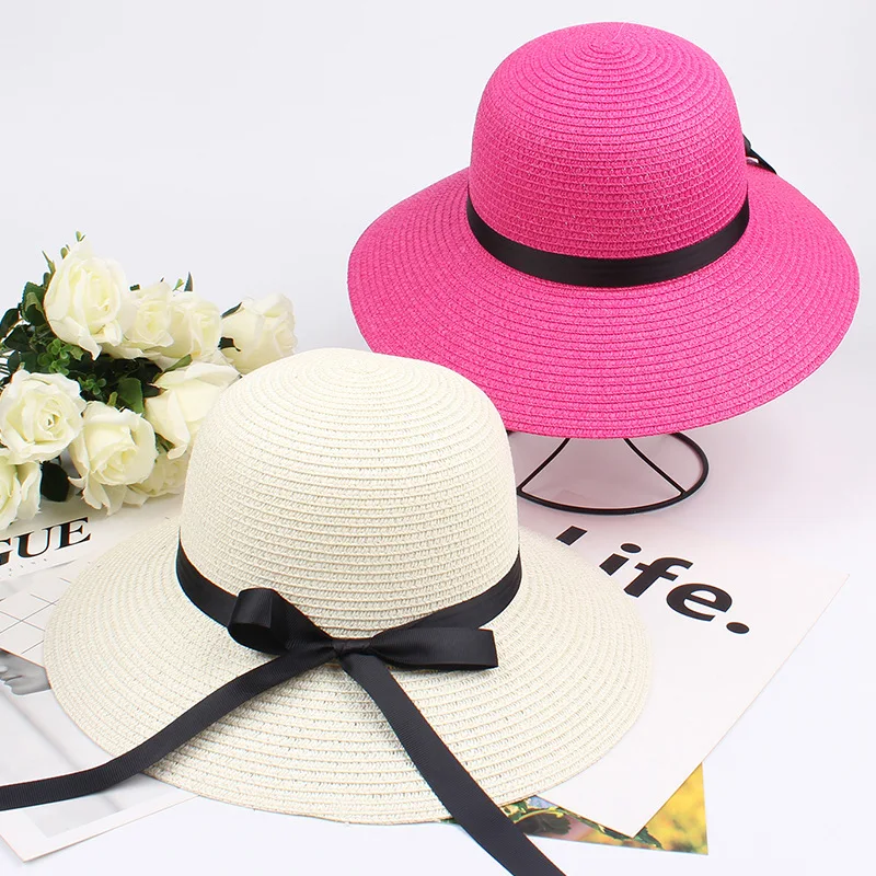 Summer ladies female Holiday beach visor cap Outdoor women casual foldable ribbon straw hat Sun hats