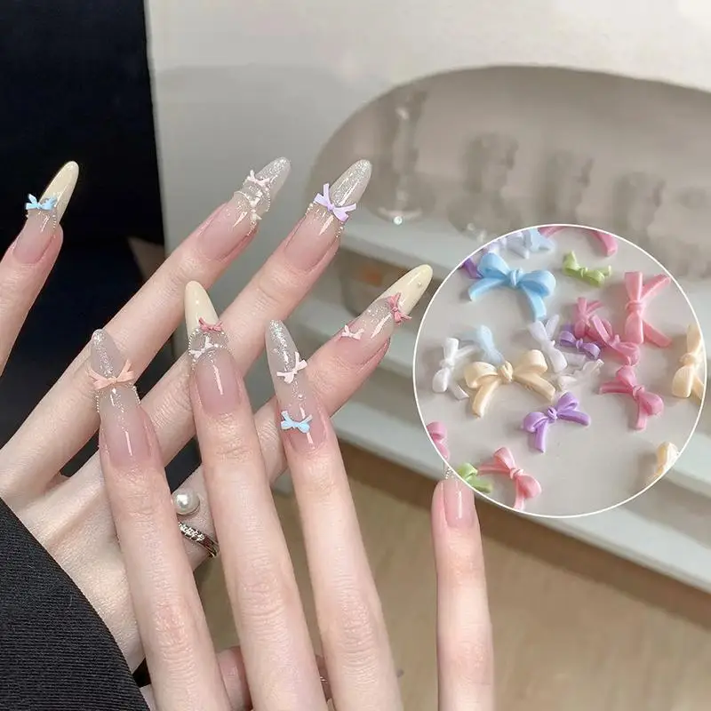 

50pcs Colorful Bow Nail Art Parts Charms Bulk Shiny Mini Resin Ribbon Nail Rhinestones DIY Summer Nail Art Decor Accessories