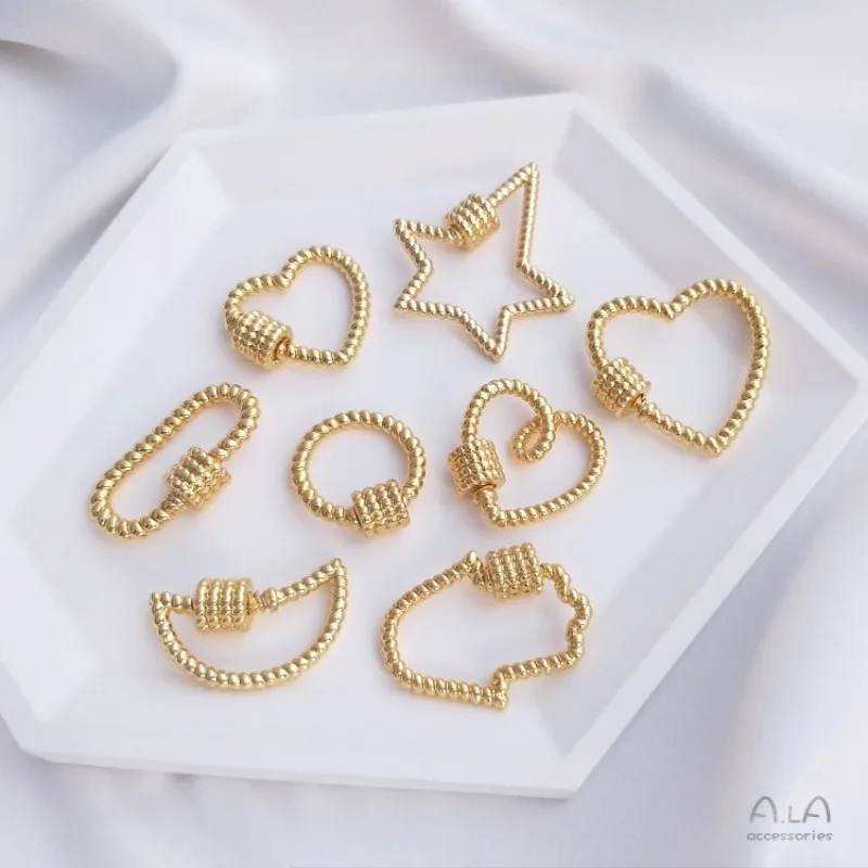 Connecting Buckle Wholesale 18K Gold-plated Thread Heart-shaped Pentagram Moon Screw Buckle Pendant DIY Jewelry Closing Buckle