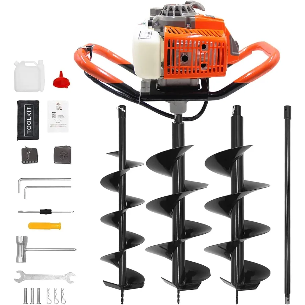 

Auger Post Hole Digger, 2 Stroke Gas Powered Earth Post Hole Digger with 2 Auger Drill Bits(6 & 8) + 1 Extension Rods