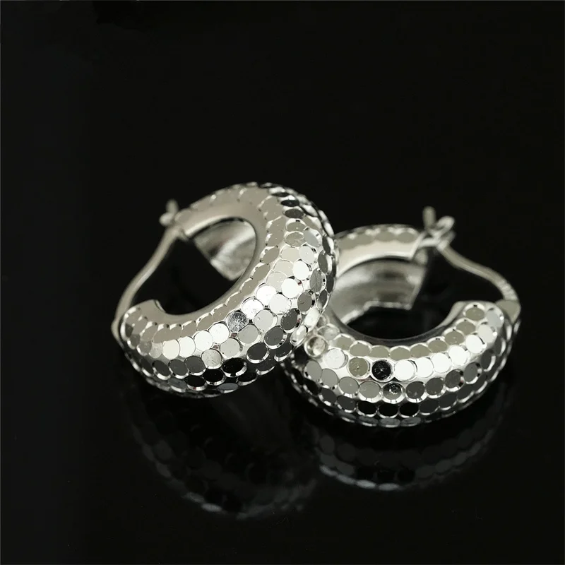 

Original Design S925 Silver C-Hoop Earrings Shattered Ice Round Design, Sparkling Dangle Studs, Elegant Jewelry Gift for Women