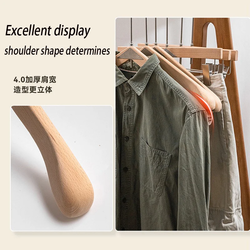 1PCS/5PCS Household Clothing Store Clothing Hanger More Than 30 Free Printed Logos Solid Wood Hangers Wholesale