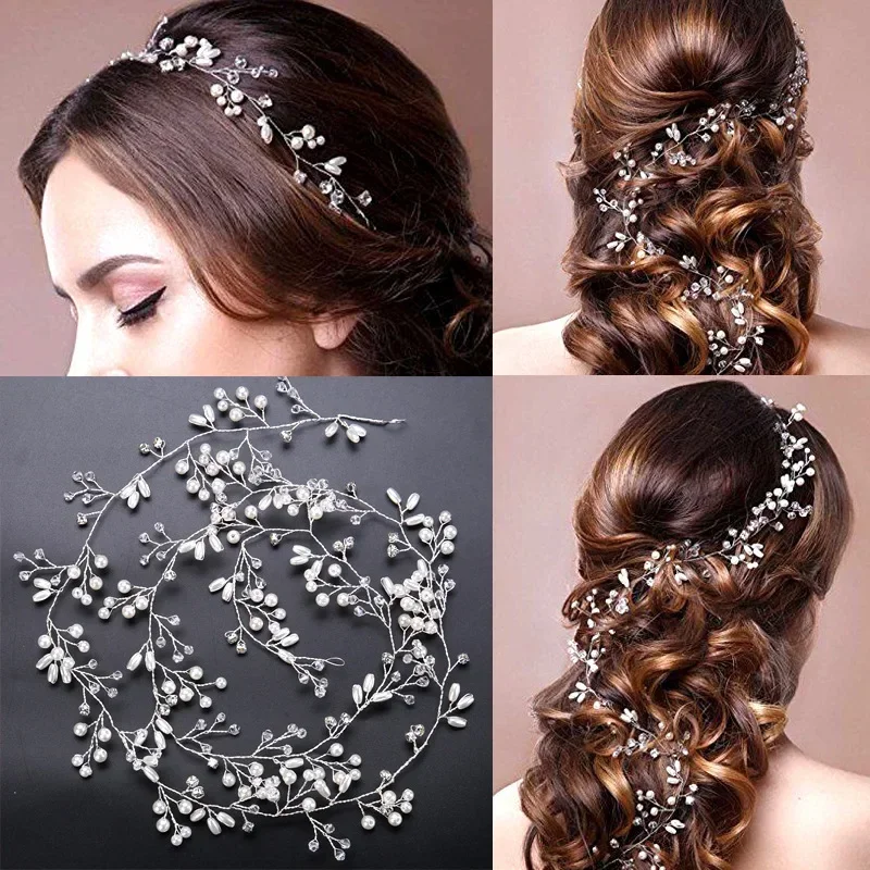 Accessori per capelli da sposa in cristallo da sposa, fascia per capelli con perle, fascia per capelli fatta a mano, perline, decorazione, pettine per capelli per le donne