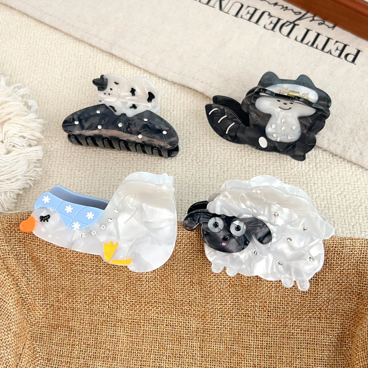 

Acetic Acid Rhinestone Hairpin Cartoon Cute Cow Sheep Back of The Head Grabbing Clip Hair Shark Clip Hair Accessories for Women