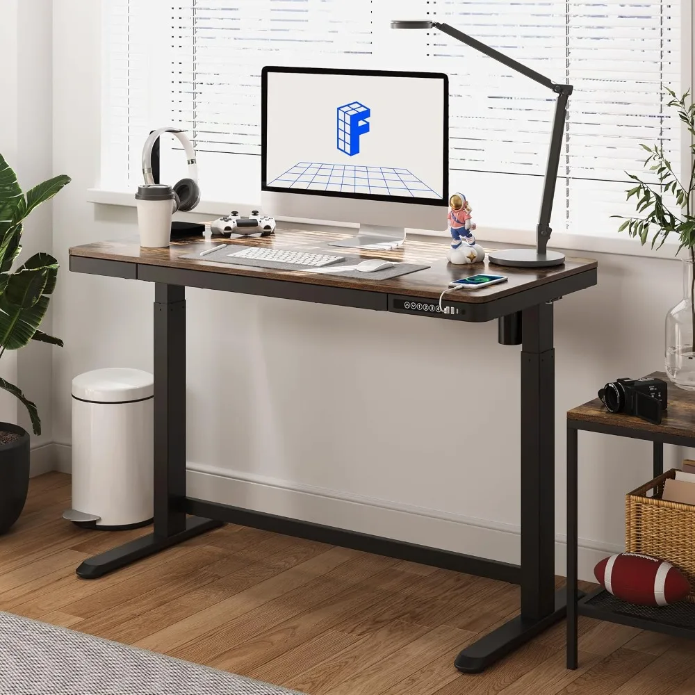 

55" Bamboo Standing Desk, Dual Motor 3 Stages Adjustable Height Electric Computer Workstation w/Wireless Charging, Drawer