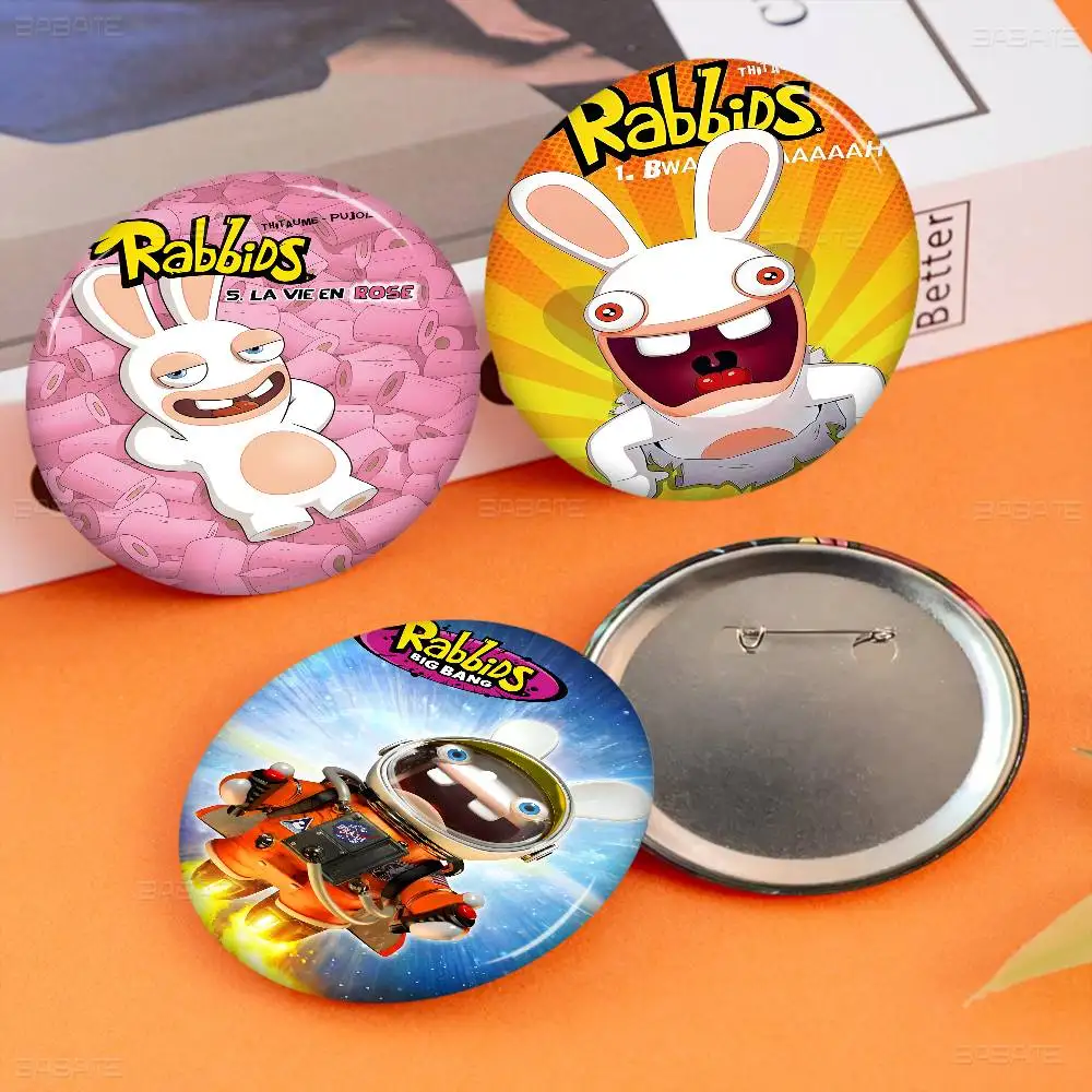 

Cartoon Raving Rabbids Game Creative Pins Funny Round Snap-in Brooch Badge Backpack Hat Accessories Jewelry Gifts For Friend