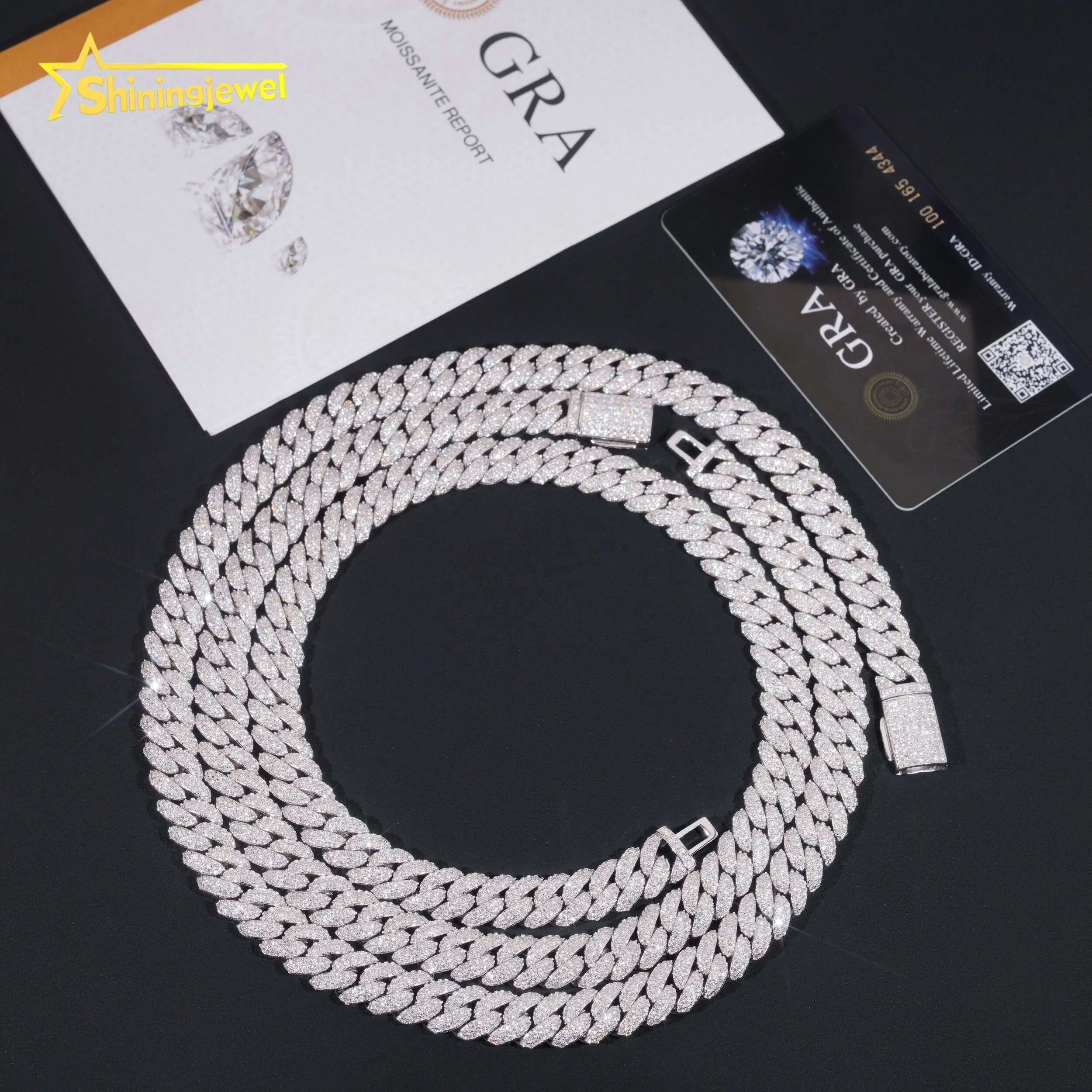 Pass Sale Hot Diamond Tester 925 Silver Hip Hop Style Iced Out 10mm Moissanite Cuban Link Chain..