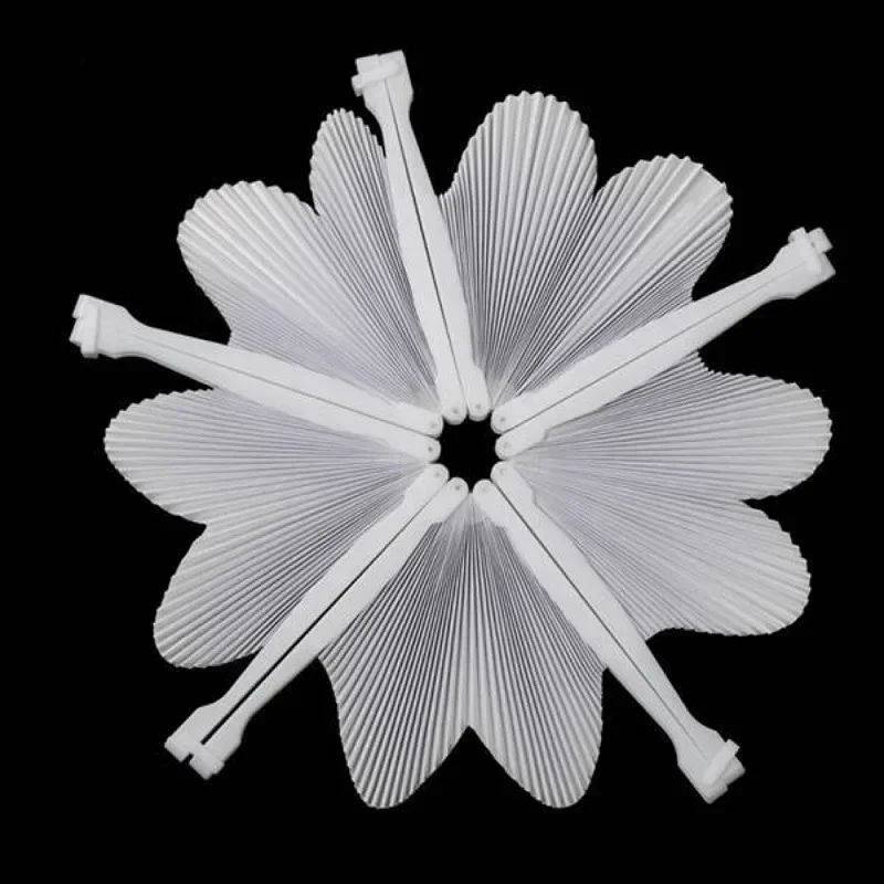 Custom White Folding Paper Fans, 15/20/30/110 Pieces, Heart Shaped Plastic Handles for Weddings, Souvenirs, Parties