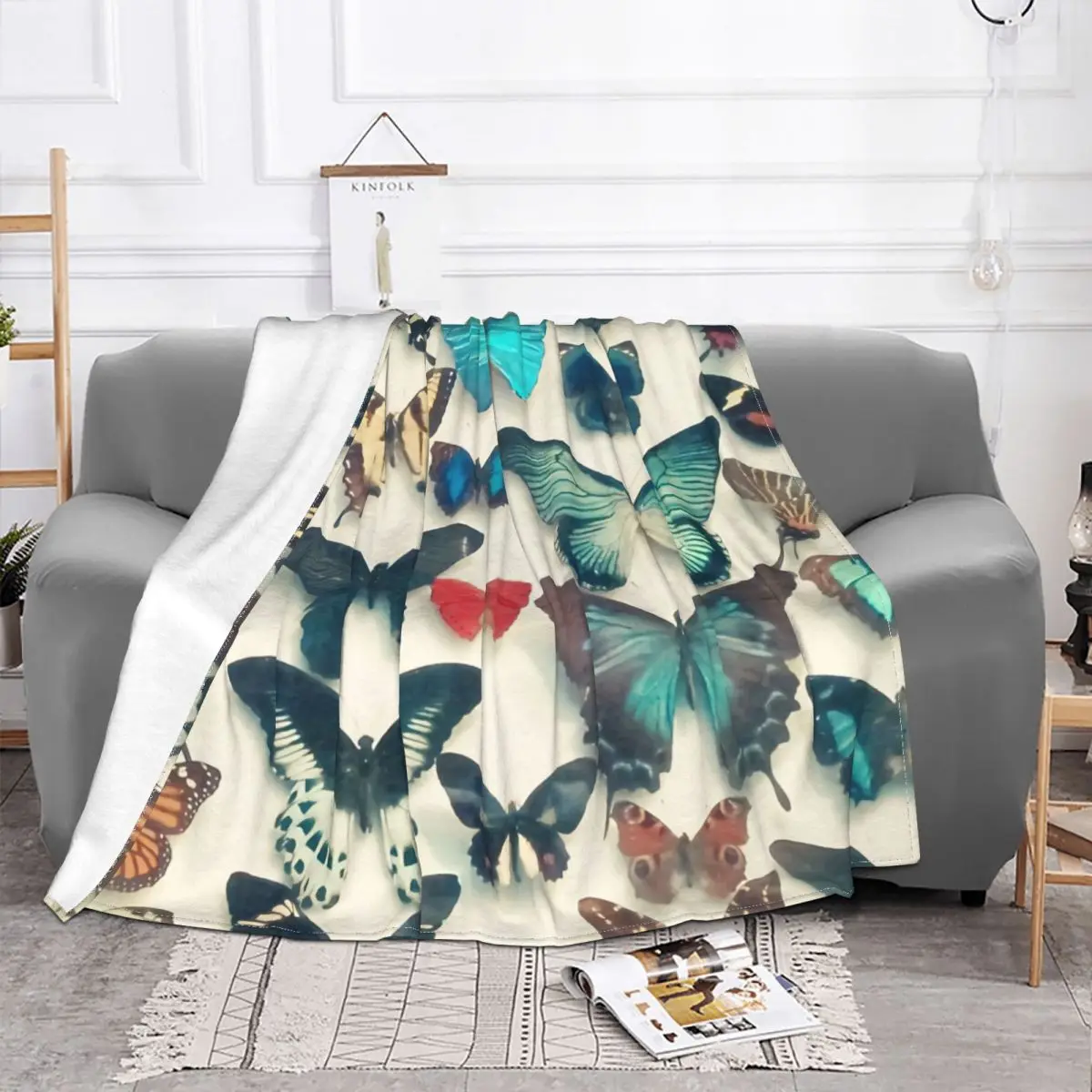 Animals Art Blanket Fleece All Season Butterfly Wings Breathable Thin Throw Blankets For Car Outdoor Bedspread