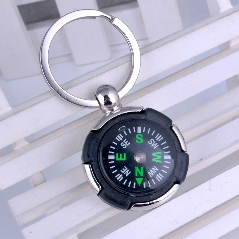 Hot Recommended Round Compass Keychain Men's Creative New Car Keychain Compass Outdoor Gadget Camping Equipment