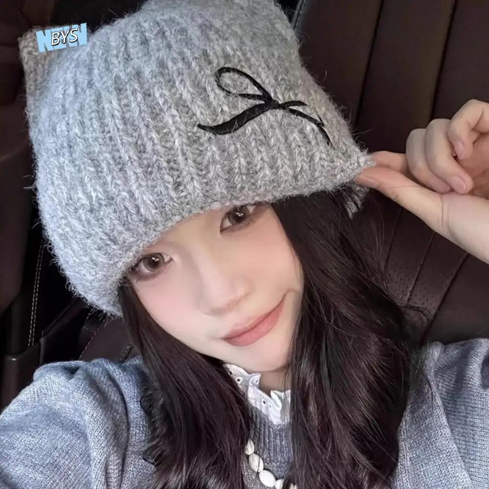 لطيف بلون القط الأذن قبعة سميكة الدفء محبوك قبعة صوفية الكورية نمط Harajuku محبوك Skullies الخريف