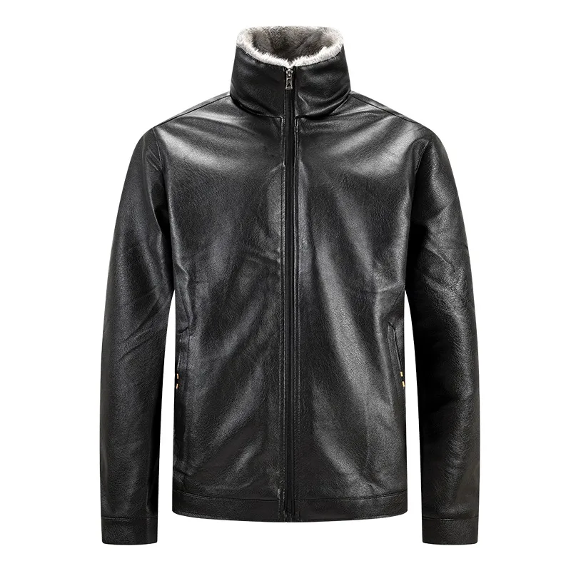 

Осенне-зимняя мужская повседневная кожаная куртка с воротником-стойкой, однотонный кардиган, топ