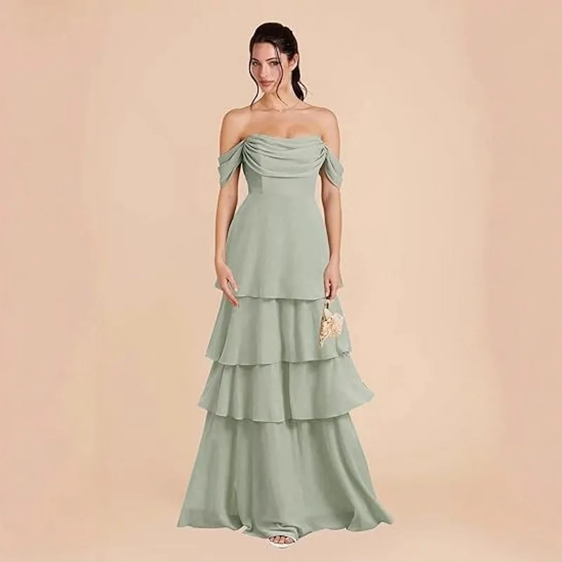 Robe De soirée De bal élégante, épaules dénudées, plis à plusieurs niveaux, ligne a, Robe De concours De soirée formelle, Robe d'anniversaire