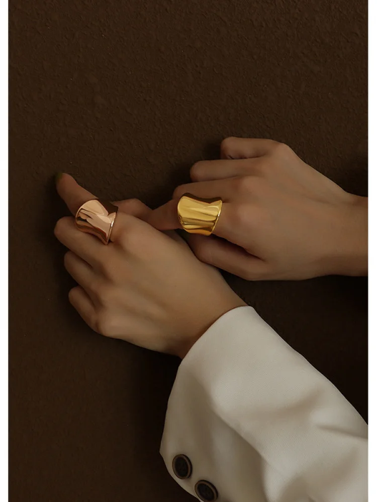 

Кольцо из титановой стали Hanrted с дугообразным дизайном, позолоченное 8K золотом, для женщин, модное, индивидуальное, массивное литое кольцо