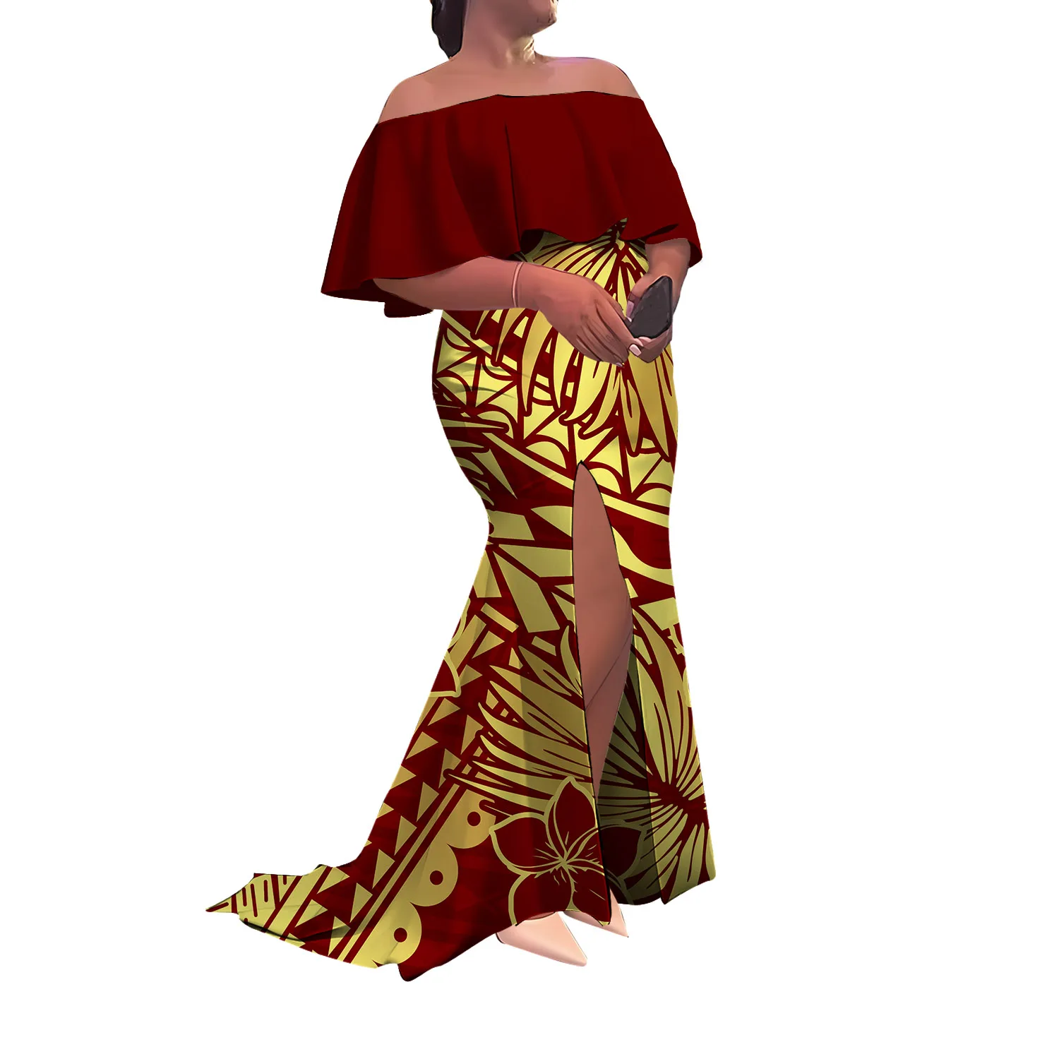 فستان نسائي بولينيزي طويل مصنوع حسب الطلب بطول الأرض فستان سهرة بكتف واحد بدون أكمام بفتحة ضيقة فستان ذيل السمكة #3