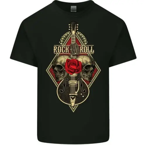 Rock & Roll T-Shirt Guitar Skull Mens Guitarist Biker Death Heavy Metal Music