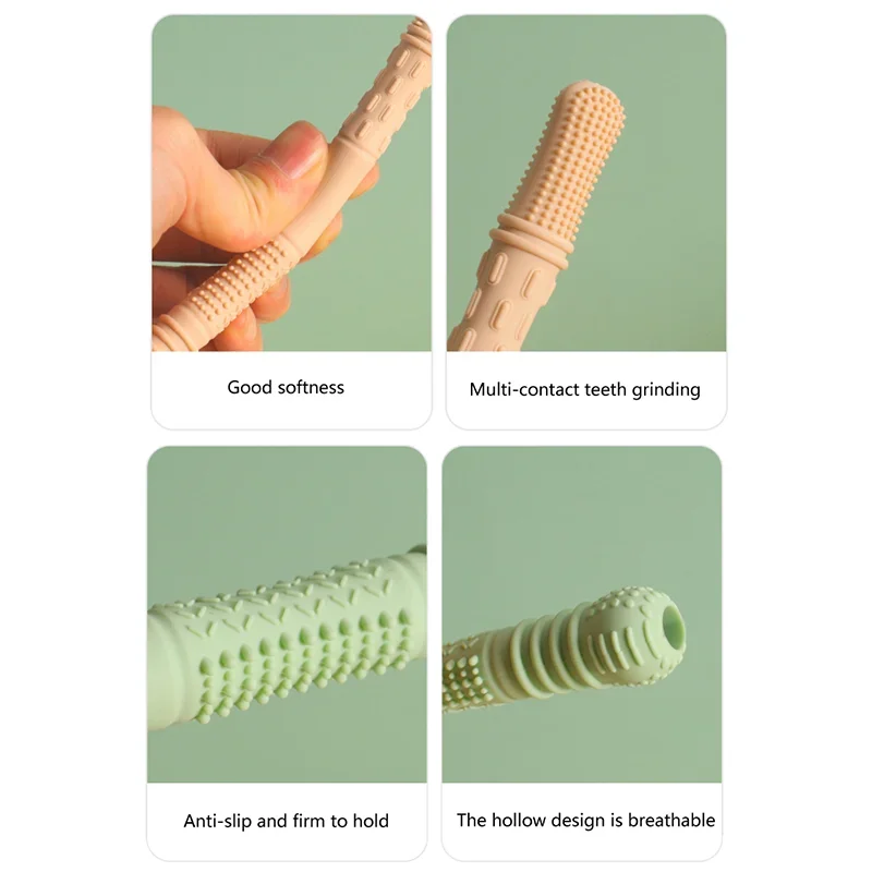 ของเล่นเด็กแบบแท่งกัดฟันทำจากซิลิโคนนิ่ม รูปทรงกลวง สำหรับเด็กแรกเกิด ช่วยบรรเทาอาการปวดฟัน ของขวัญสำหรับเด็ก