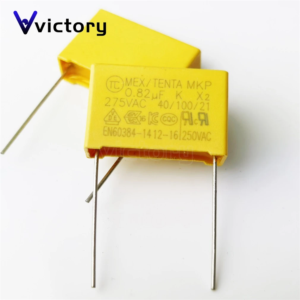 10 pieces X2 Yellow Safety Capacitor MKP275V 820NF 824K 0.82UF 275VAC P15MM P22.5MM