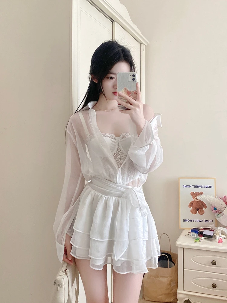 

Pure Desire Белая кружевная отделка irt Dr Женская многослойная кружевная майка с внутренней отделкой, комплект из двух предметов, летняя мода из полиэфирного волокна