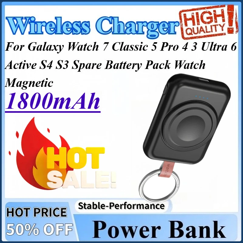 

1800mAh Power Bank Wireless Charger For Galaxy Active S4 S3 Watch 7 Ultra 6 Classic 5 Pro 4 3 Spare Battery Pack Watch Magnetic