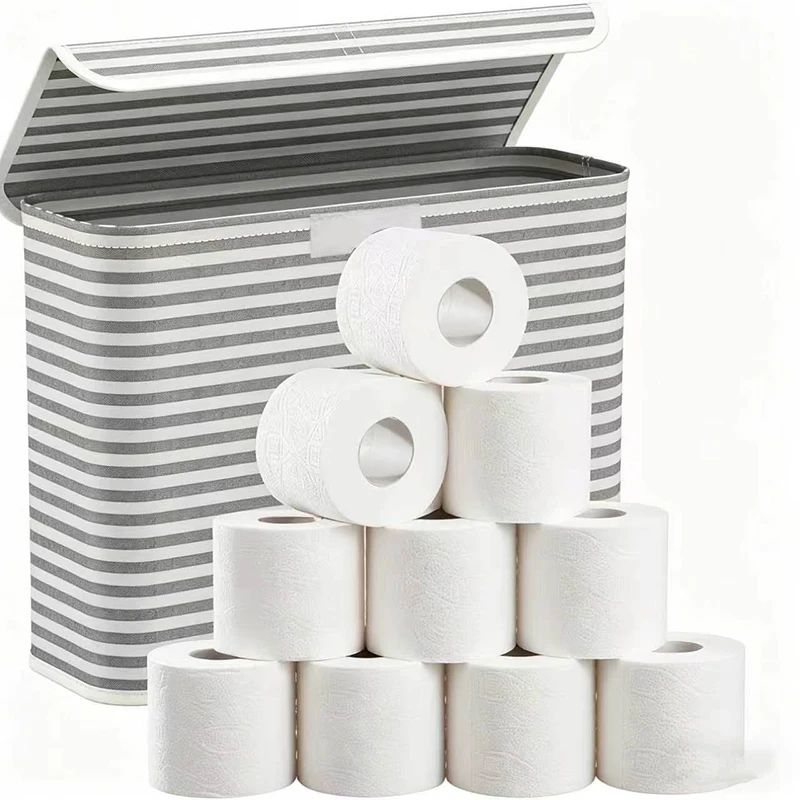 1pc Toilet Paper Storage Holder Foldable Fabric Toilet Paper Basket with Lid for TP Towels and Toiletries Household Storage TMZ - view 4