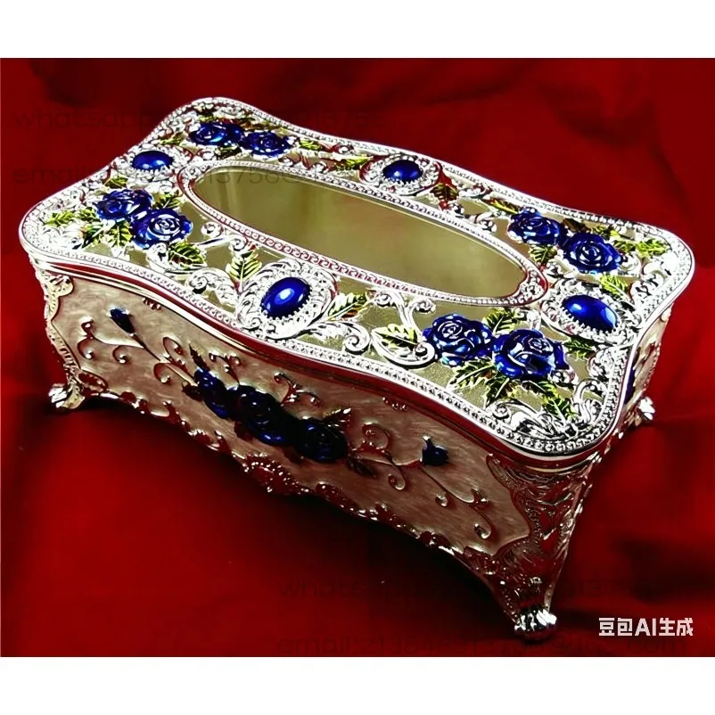 special-offer-russian-tin-alloy-face-towel-paper-box-high-large-hollowed-out-silver-white-blue-rose-european-style