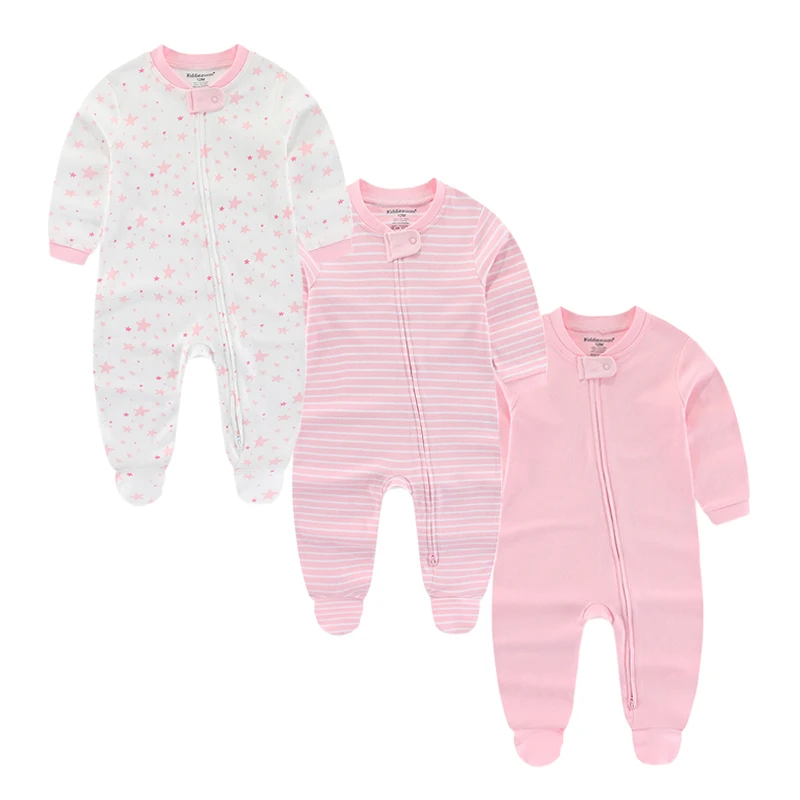 Kiddiezoom 3 Pcs/lot Autumn Winter Solid Zipper Baby Boy Girl Rompers 100%Cotton Soft Newborn Clothes Baby Shower Gifts