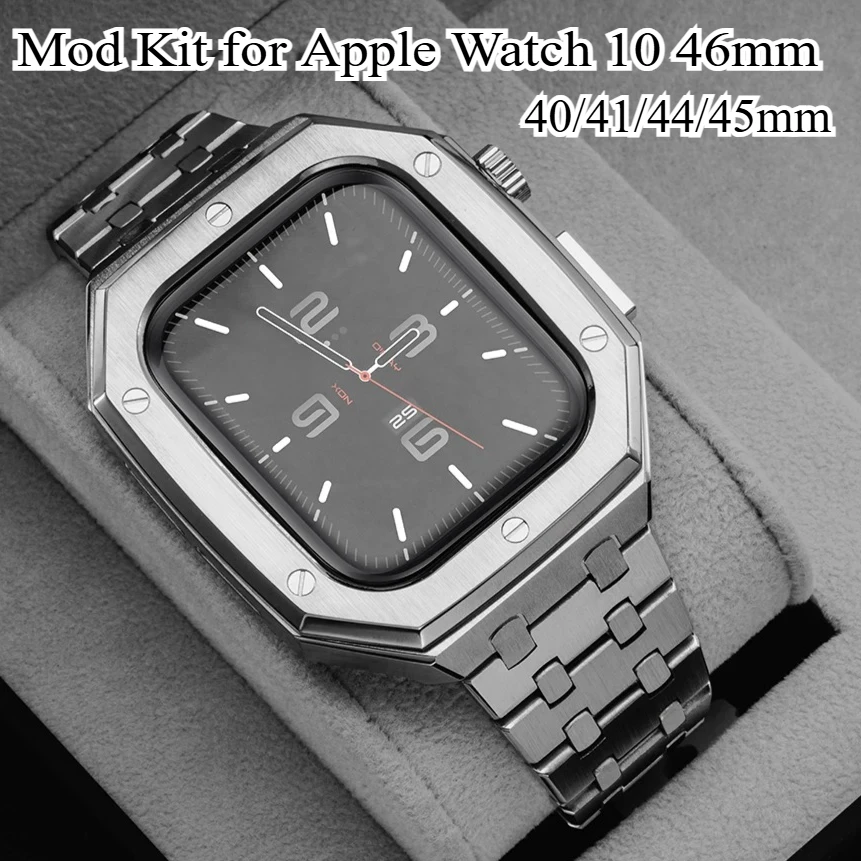 

Роскошный комплект модификации из нержавеющей стали для Apple Watch 10, 46 мм, 9, 8, 7, 45 мм, 41 мм, металлический корпус для iWatch 654SE 44 40, набор ремешков